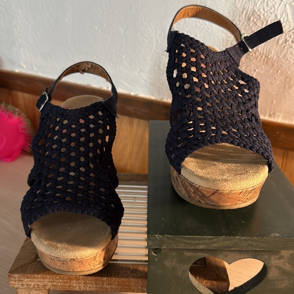 JellyPop Navy Macrame Cork Platform Wedges - Picture 2 of 9